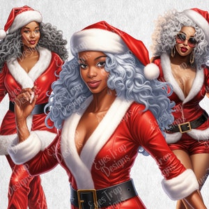 Imágenes prediseñadas de Santa PNG femenina, diseño de sublimación de fiesta de Navidad, Santa negro, afroamericano, plantilla para scrapbooking, impresiones, proyectos POD