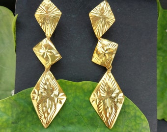 Gold Engraving Earring, Brass Earring, Birthday Gift, Handmade Earring, Best Gift for her, occasionally wear