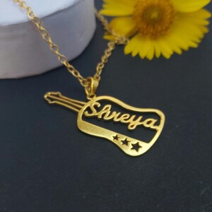 Guitar name necklace, Beautiful Guitar necklace, Gold Guitar Necklace, Brass necklace,Best gift for her