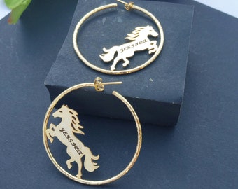 Customized Racing Horse Earring, Gold Horse Earring, Name Horse Earring, Gift for kids, Best Gift for Her