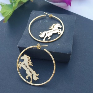 Customized Racing Horse Earring, Gold Horse Earring, Name Horse Earring, Gift for kids, Best Gift for Her