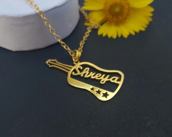 Guitar Name Necklace Beautiful Guitar Necklace Gold Guitar
