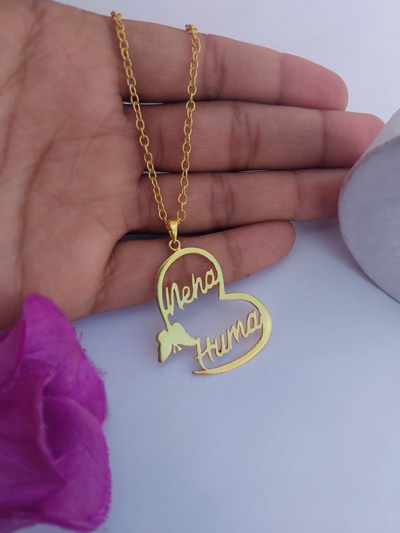 Gold Butterfly Name Necklace Beautiful Heart Necklace Name