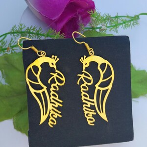 Custom Peacock Name Earring, Customized Earring, Hoop Earring,  Best gift for her