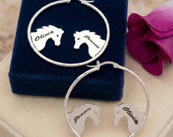 Gold Pferd Creolen, handgemachte Messing, Reiter Schmuck