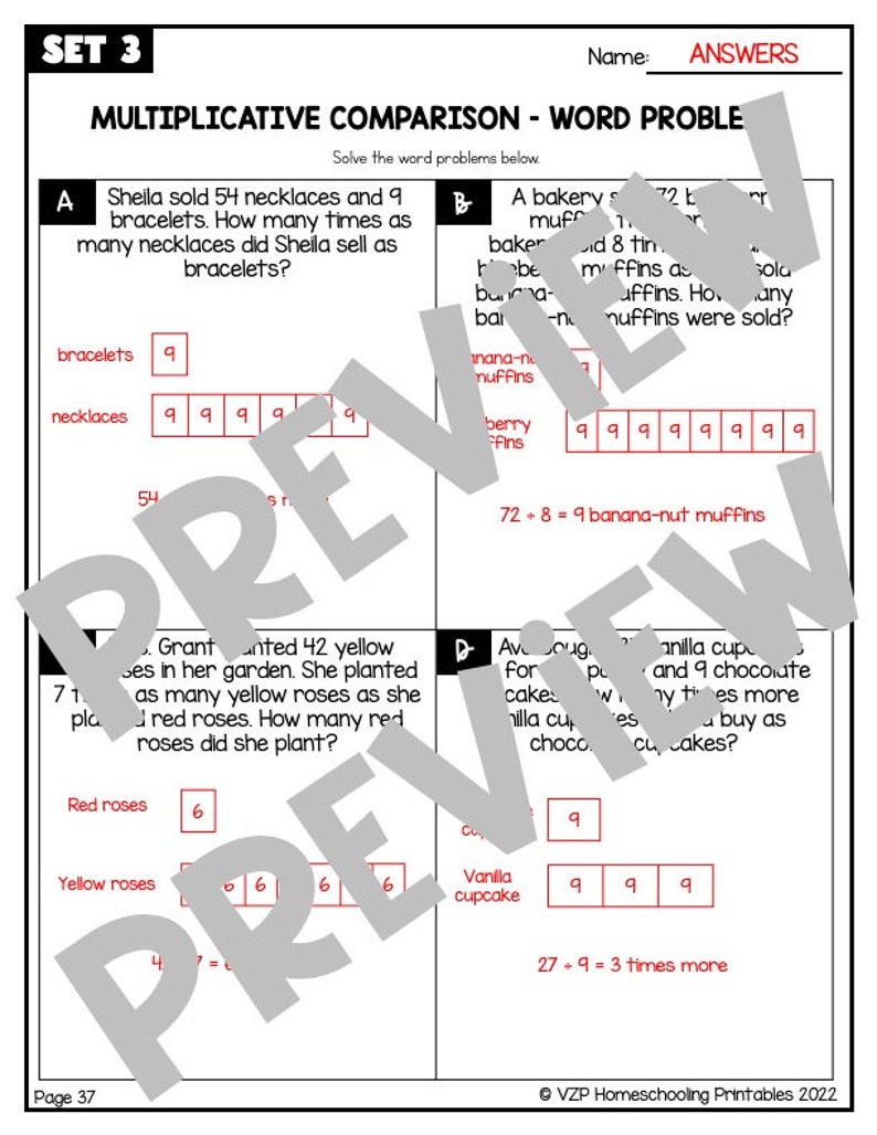 Multiplicative Comparison Word Problem - Etsy