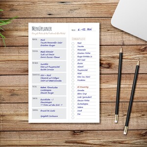Menüplaner &  Einkaufsliste für die ganze Woche | DIN A4, 50 Blatt | Speiseplan und Einkaufsliste | das ideale Geschenk zur Haushaltsorga