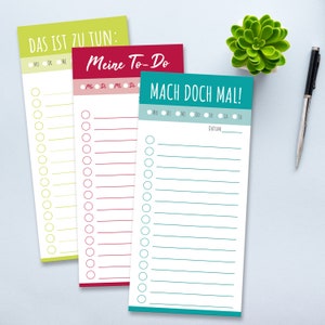 May include: Three colourful to-do lists with checkboxes and lines for writing. The lists are titled "Das ist zu tun:", "Meine To-Do", and "Mach doch mal!" The first list is green, the second is red, and the third is blue.