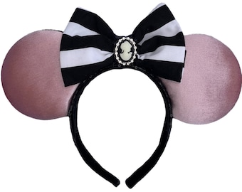 French Pavilion Pink Velvet Mouse Ears Headband