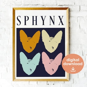 Sphynx Cat PRINTABLE Wall Art | Hairless Cat Poster | Apartment Sphinx Decor For Mothers Day  | JPG Kitten Home Decor | Cat Lovers Gift Idea