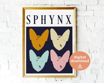 Sphynx Cat PRINTABLE Wall Art | Hairless Cat Poster | Apartment Sphinx Decor For Mothers Day  | JPG Kitten Home Decor | Cat Lovers Gift Idea