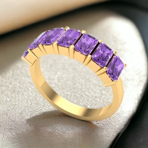 Amethyst Ring Band, 925 Sterling Silver Amethyst Wedding Band, Gemstones Ring, Stacking Ring, Valentine Gift, Anniversary Gift, Gift For Her