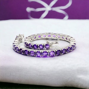 Natural Amethyst Bracelet, Amethyst Tennis Bracelet, 925 Sterling Silver, Amethyst Jewelry, February Birthstone, Gift For Her, Women, Wife