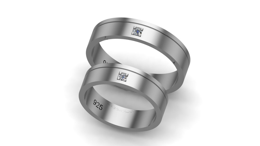 Couple Ring, Him and Her Ring, Matching Ring, White Zircon Ring Set, Promise Ring, Solid Silver