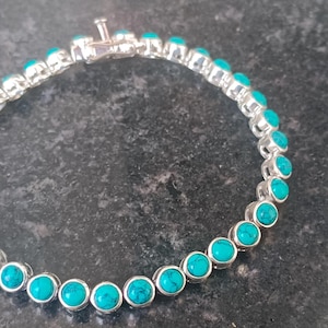 Handmade Sterling Silver Turquoise Tennis Bracelet: Dainty Minimalist Jewelry