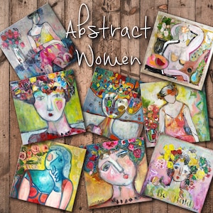 Abstract Women Wooden Coasters by Fiona Collins - 4x4 inches  6mm Baltic Birch, Eco friendly, lightweight and UNBREAKABLE!