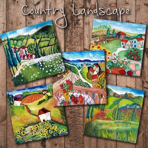 Country Landscape Wooden Coasters by Fiona Collins - 4x4 6mm Baltic Birch, eco friendly, lightweight and UNBREAKABLE!