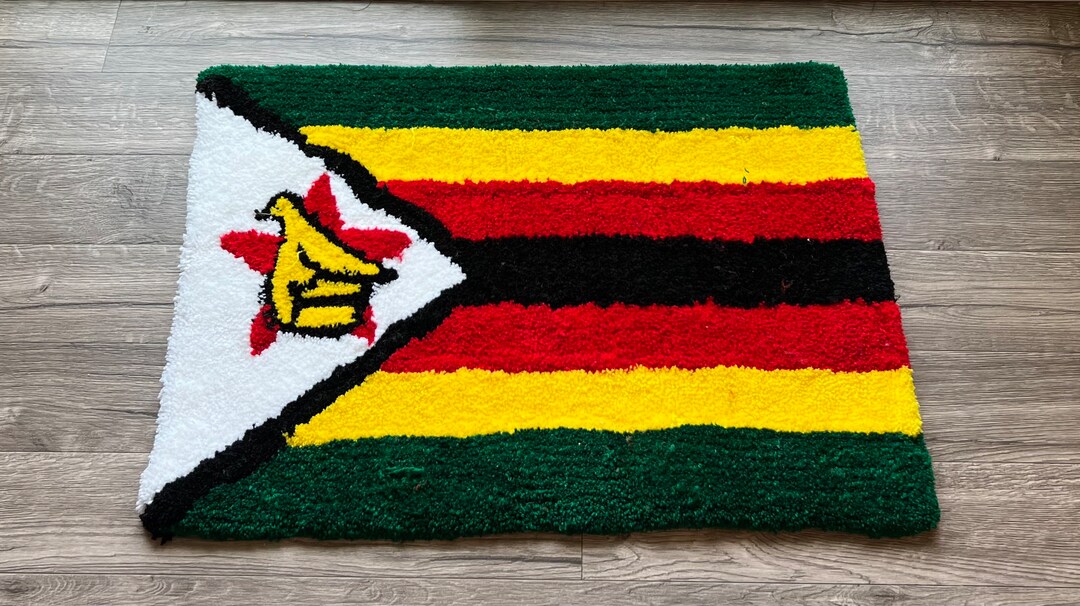 Zimbabwean Flag Door Rug.flag Rug. Zimbabwe Foot Rug. Hand Tufted