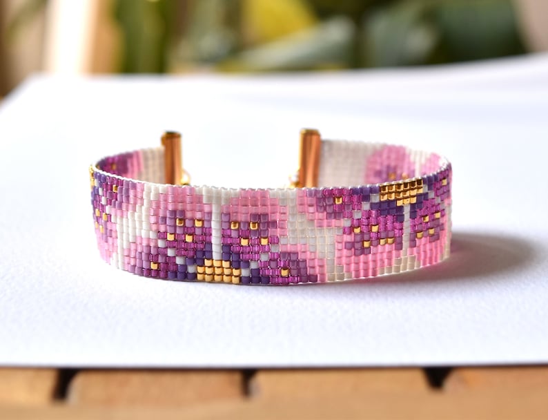 Bead loom pattern, bead loom bracelet, loom bracelet pattern, bead loom bracelet pattern, flower loom pattern, flower bracelet, floral loom image 7