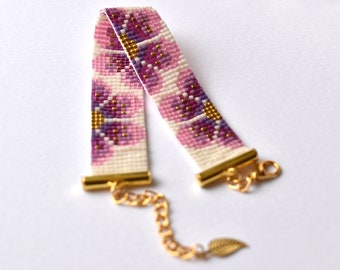 Patrón de telar de cuentas, pulsera de telar de cuentas, patrón de pulsera de telar, patrón de pulsera de telar de cuentas, patrón de telar de flores, pulsera de flores, telar floral