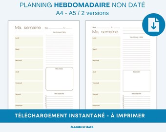 Planner settimanale A4 PDF stampabile senza data con note, obiettivi e lista delle cose da fare - Download immediato