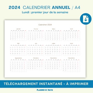 Calendrier Mensuel Remplissable de l'Année 2024 avec lundi comme premier  jour