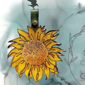 Porte-clés à breloques en cuir tournesol