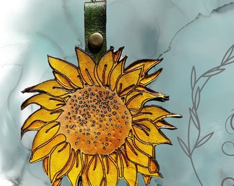 Sunflower Leather Purse Keychain Charm