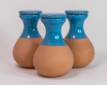 Oya terracotta blue glazed burying pot 330ml – self-watering small indoor plants, pots and planters, water saving, makes my