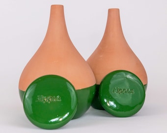 Oya terracotta planter, glazed green, 800 ml – self-watering for indoor and balcony plants, water-saving, handmade