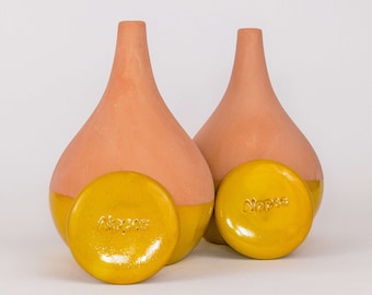 Oya terracotta planter, glazed yellow, 800 ml – self-watering for indoor and balcony plants, water-saving, handmade