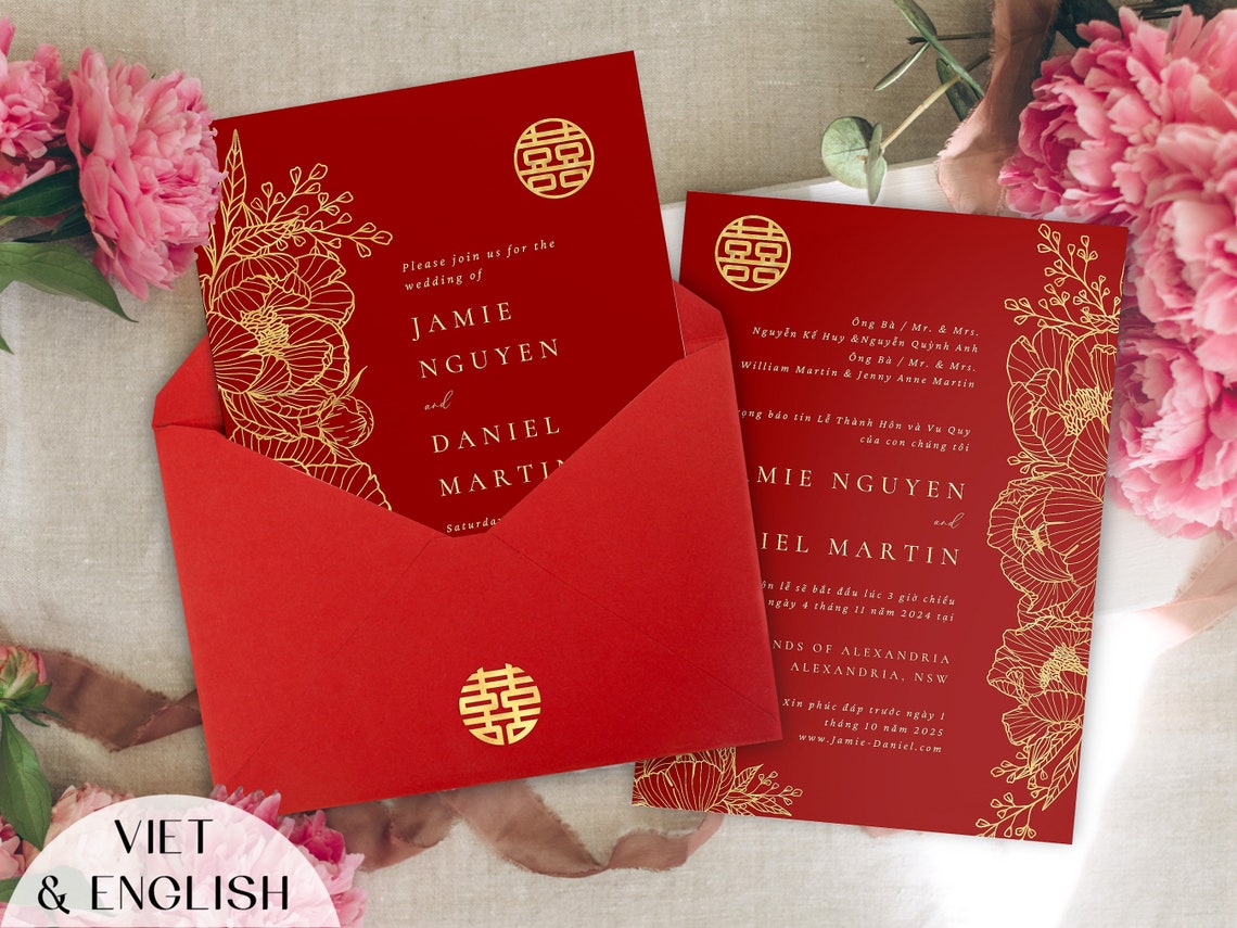 Vietnamese Wedding Invitation Template Viet Bilingual Wedding Etsy