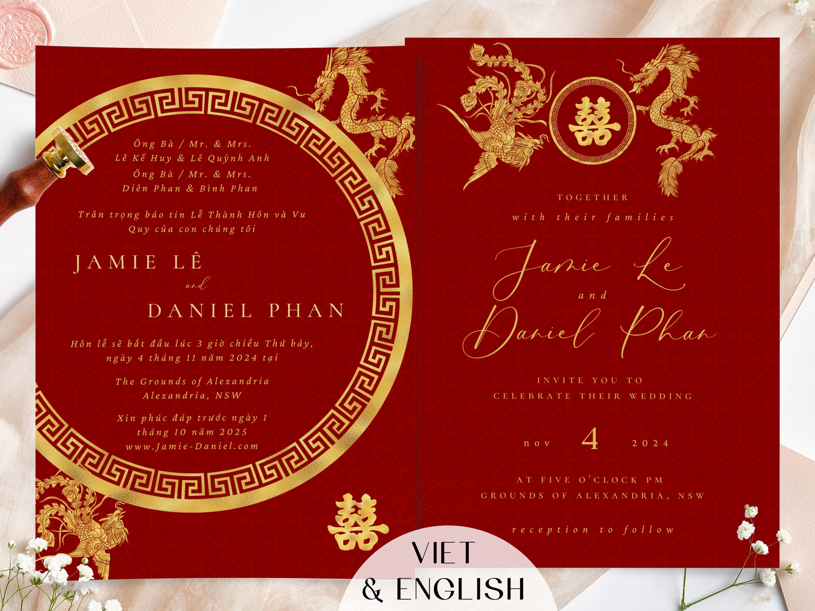 Vietnamese Wedding Invitation Template Viet Bilingual Wedding - Etsy