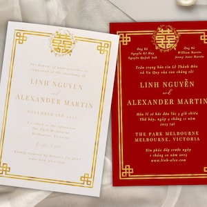 Vietnamesisch Hochzeit Einladung Vorlage, Orientalische Asiatische Hochzeitskarte Digital Printable Doppel Glück, Zweisprachige Hochzeit Thiep Cuoi