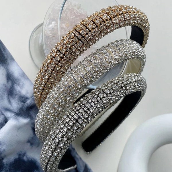 Full Rhinestone Headband, Luxury Baroque Shiny Hairbands, Sponge Hair Hoop, Sparkling Band, Women Hair Accessories, Party Wide Hairband