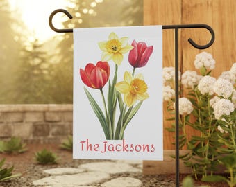 Garden Flag, Personalized Garden Flag, spring flag, tulips flag,  Yard Decoration, Spring Garden Decor,  Housewarming Gift
