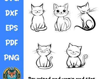 Cat SVG, Kitty SVG, Cat Cricut-bestanden, 5 katten-SVG's