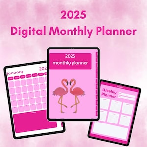 Digitaler Planer, Pinker Digitaler Planer, Digitaler Monatsplaner, Wochenplaner, Planer, Pink Flamingo