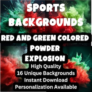 May include: Red and green powder explosion backgrounds. 16 unique backgrounds, high quality, instant download, personalization available.