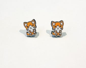Fox stud earrings – Cute animal jewellery – Kawaii fox earrings – Woodland animal gift – Handmade quirky earrings for her