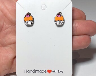 Handmade Cupcake Stud Earrings: Hand-Painted Dessert Jewellery