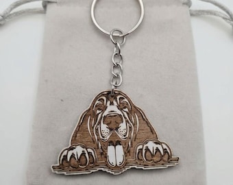 Custom Wooden Basset Hound Keychain | Personalized Pet Gift & Bag Charm