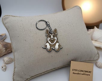 German Shepherd Wooden Keyring – Alsatian Gift, Handmade Pet Keychain, Dog Lover Bag Charm