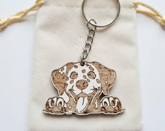 Dalmatian Dog Keyring, Cute Peeking Puppy Wooden Keychain, Dog Lover Gift, Dalmatian Accessory, Spotty Dog Bag Charm