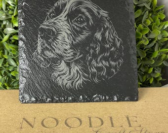 Engraved English Cocker Spaniel Slate Coaster: Rustic Dog Lover Gift