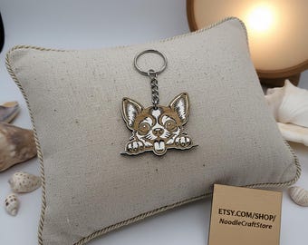 Chihuahua Wooden Keyring – Handmade Dog Keychain, Gift for Dog Mom or Dad, Cute Pet Bag Charm