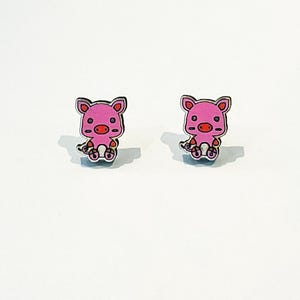 Pendientes de cerdo – Joyas de animales adorables – Regalo de granja para ella – Pendientes de cerdo hechos a mano – Accesorios rosas originales – Pendientes kawaii