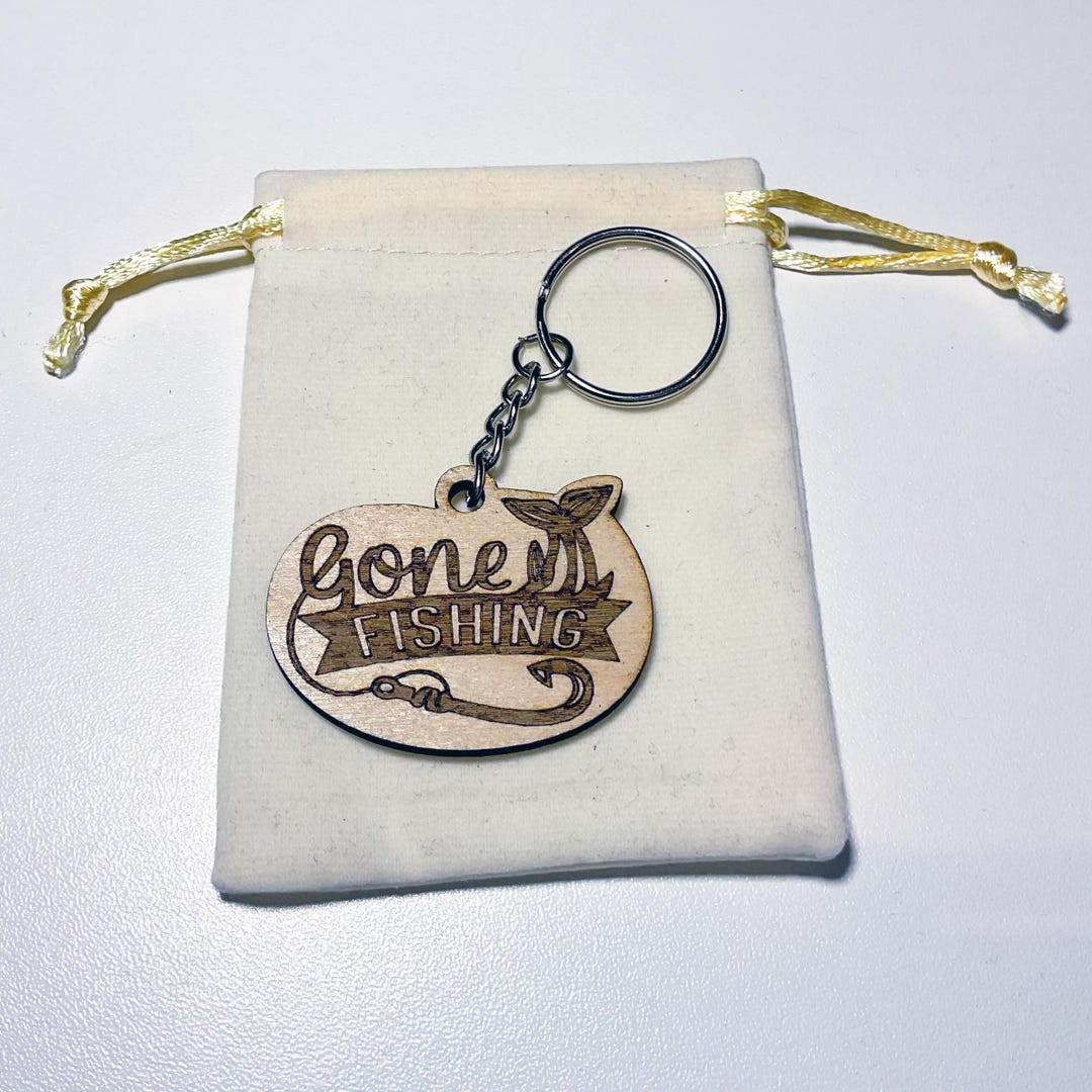 Gone Fishing Keyring, Wooden Fisherman Gift, Laser Engraved Keychain ...