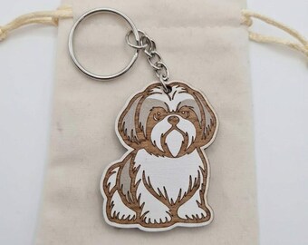 Custom Wooden Lhasa Apso Keychain | Personalized Dog Gift & Bag Charm