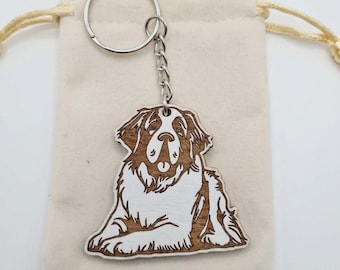 Custom Wooden St. Bernard Keychain | Personalized Gentle Giant Pet Gift & Bag Charm